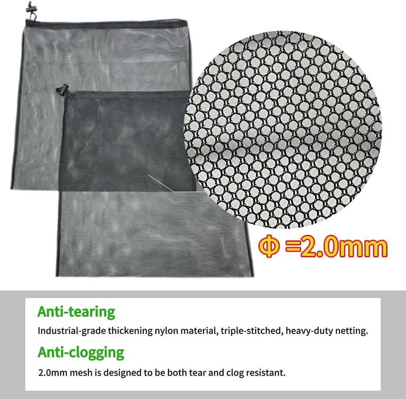 IWBOTQ 2 Pcs 17.7" x 17.7" Pond Pump Cover, Pond Pump Filter Bag, Black Media Bag Large Pump Mesh Bag for Outdoor Water Ponds Filters, Water Filter Pump, Outdoor Ponds, Garden, Swimming Pool (2Pcs) - Image 3